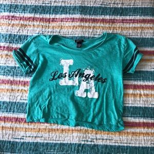 Cute Teal Los Angeles Cropped Tee - S